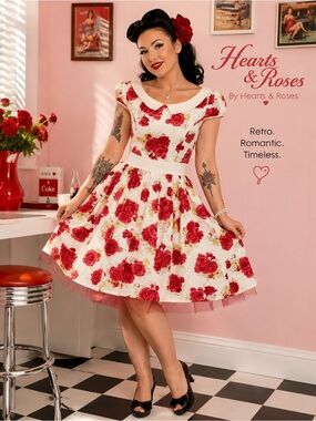 🌹 Hearts & Roses London Rose Print Swing Dress – Size 10 🌹